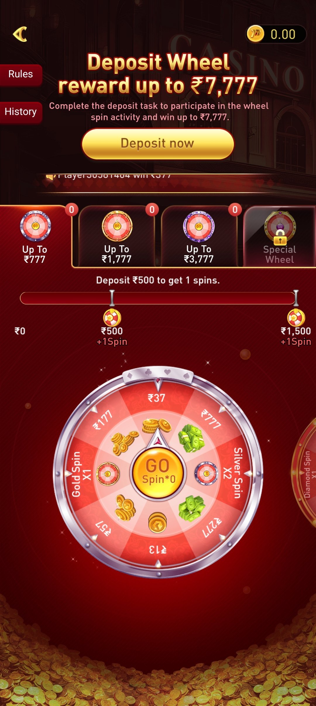 P77 app — Deposit Wheel